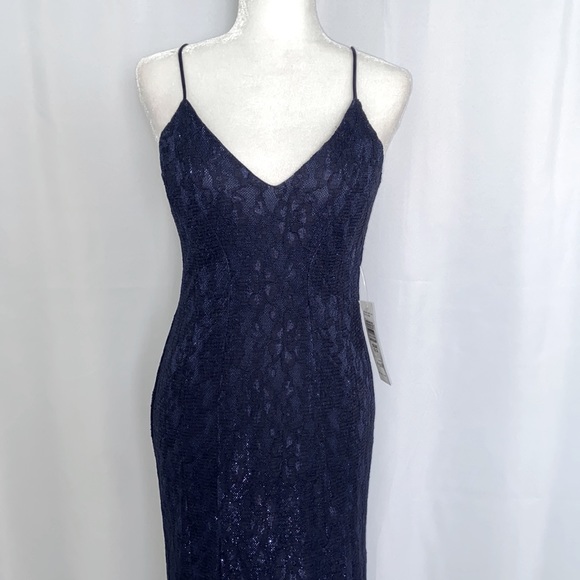 JUMP Metallic Lace Spaghetti Strap Gown Dress - Picture 4 of 11
